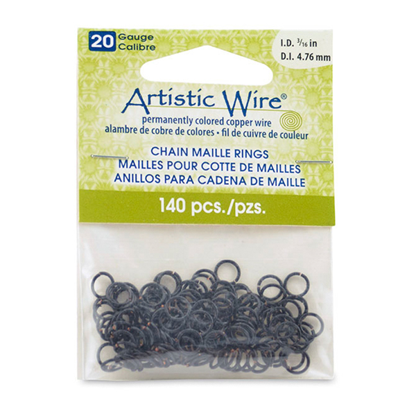 20 Gauge Artistic Wire, Chain Maille Rings, Round, Black, 3/16 in / 4.76 mm, 140 pc