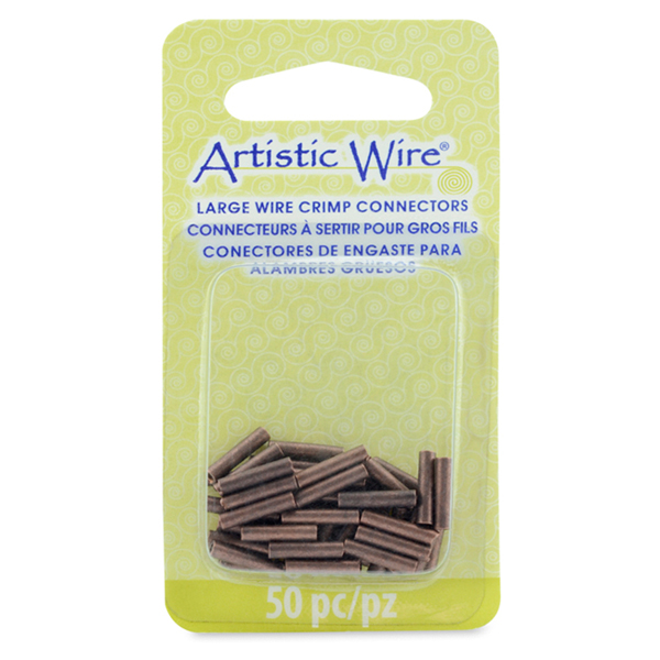 Artistic Wire Large Crimp Tubes, 10 mm / .4 in, Antique Copper Color, for 16 ga wire, ID 1.5 mm / .059 in, 50 pc