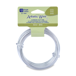 Artistic Wire, Aluminum Craft Wire, 12 Gauge / 2.1 mm, Round, Natural Aluminum, 39.3 ft / 12 m