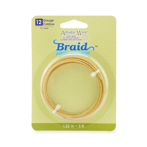 Artistic Wire, 12 Gauge / 2.1 mm Braided Round Tarnish Resistant Brass Craft Wire, 5 ft / 1.5 m