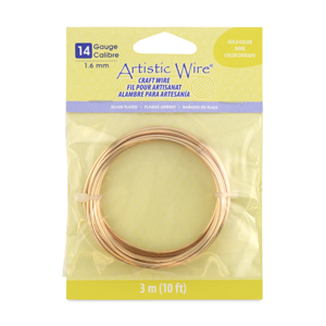 Artistic Wire, 14 Gauge / 1.60 mm Silver Plated Tarnish Resistant Colored Copper Craft Wire, Gold Color, 10 ft / 3.1 m