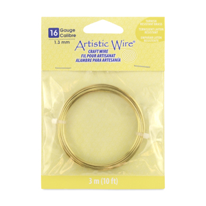 Artistic Wire, 16 Gauge / 1.3 mm Tarnish Resistant Brass Craft Wire, 10 ft / 3.1 m