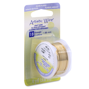 Artistic Wire, 18 Gauge / 1.0 mm Silver Plated Tarnish Resistant Colored Copper Craft Wire, Gold Color, 4 yd / 3.6 m