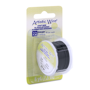 Artistic Wire, 22 Gauge / .64 mm Tarnish Resistant Colored Copper Craft Wire, Black, 8 yd / 7.3 m