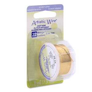 Artistic Wire, 22 Gauge / .64 mm Silver Plated Tarnish Resistant Colored Copper Craft Wire, Gold Color, 8 yd / 7.3 m