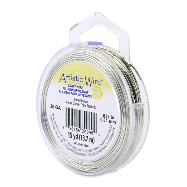 Artistic Wire, 20 Gauge / .81 mm Tarnish Resistant Tinned Copper Craft Wire, Silver Color, 15 yd / 13.7 m