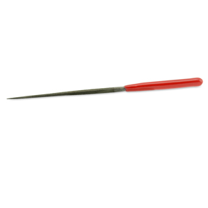 Triangle Needle File with dipped PVC handle, 11.3 cm / 4.4 in, long tapered from 3 - .5 mm / .12 - .02 in