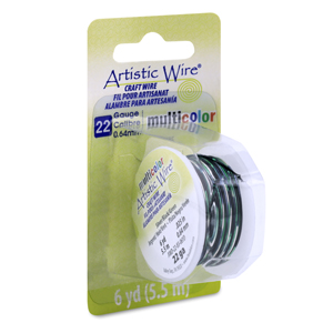 Artistic Wire, 22 Gauge / .64 mm Tarnish Resistant Colored Copper Craft Wire, Multicolor Silver, Black, Green, 6 yd / 5.5 m