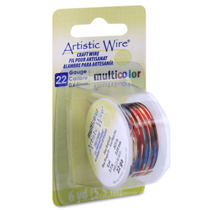 Artistic Wire, 22 Gauge / .64 mm Tarnish Resistant Colored Copper Craft Wire, Multicolor Blue, Red, Gold, 6 yd / 5.5 m