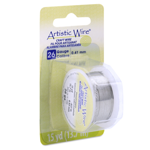Artistic Wire, 26 Gauge / .41 mm Tarnish Resistant Tinned Copper Craft Wire, Silver Color, 15 yd / 13.7 m