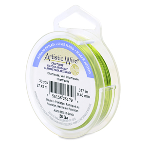 Artistic Wire, 26 Gauge / .41 mm Silver Plated Tarnish Resistant Colored Copper Craft Wire, Chartreuse, 30 yd / 27.4 m