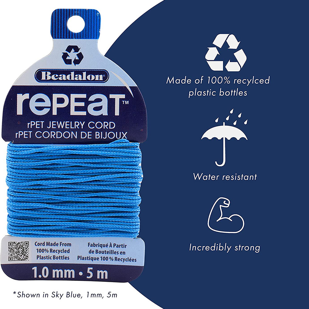 RePEaT 100% Recycled PET Braided Jewelry Cord - 1.0 mm, Cloud, 16.4 ft/5 m