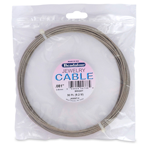 Stainless Steel Jewelry Cable, .081 in / 2.06 mm, Bright, 30 ft / 9.2 m